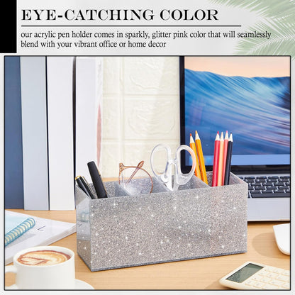 Jetec Acrylic Pen Holder 6 Compartments Makeup Brush Stationery Organizer Pencil Holder for Desk Accessories, Cosmetic Brushes, Dorm, Home, Bathroom, Kitchen, Office Supplies(Neon Pink)