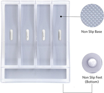 Glad Drawer Organizer Bin, 15x9 - Divided Clear Plastic Storage Tray for Junk Drawers, Kitchen Utensils, Bathroom Vanity, and Organizing Pantry - BPA Free, Food Safe, Non Slip