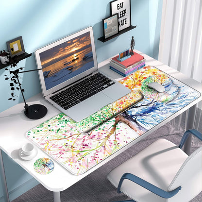 Desk Mat Set + Keyboard and Mouse Pad with Wrist Rest Support,4-in-1 Large Mousepad Computer Mats for Desktop Home & Office-Purple Butterflies