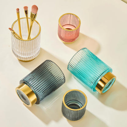Makeup Brush Holder Organizer,Toothbrush Holders,Desk Pen Pencil Holder,Multifunctional Vintage Glass Brush Cup（L/Green/A3-6-US）
