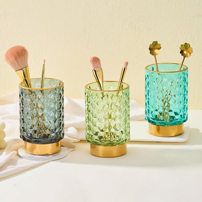 Makeup Brush Holder Organizer,Toothbrush Holders,Desk Pen Pencil Holder,Multifunctional Vintage Glass Brush Cup（A46-6-US）