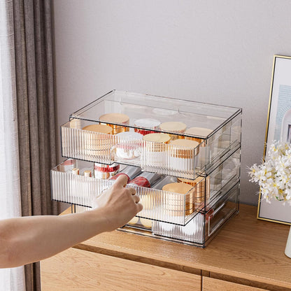 ZHIAI 8 Pack Clear Stackable Storage Drawer, Acrylic Drawer, Cosmetic Organizer, Plastic Organizer for Dresser, Under, Kitchen Cabinet, Pantry, Home Organization and Storage