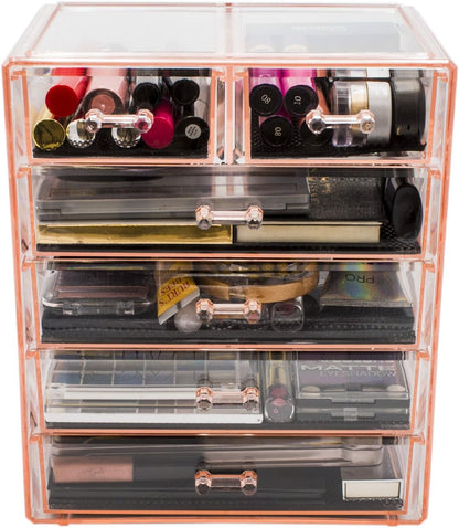 Sorbus Acrylic Makeup Organizer Set, 6-Drawer Vanity & Countertop Cosmetic Storage with Small & Wide Drawers, Clear Makeup Storage for Brushes, Lipsticks, Jewelry – Holiday Gift for Women & Teens