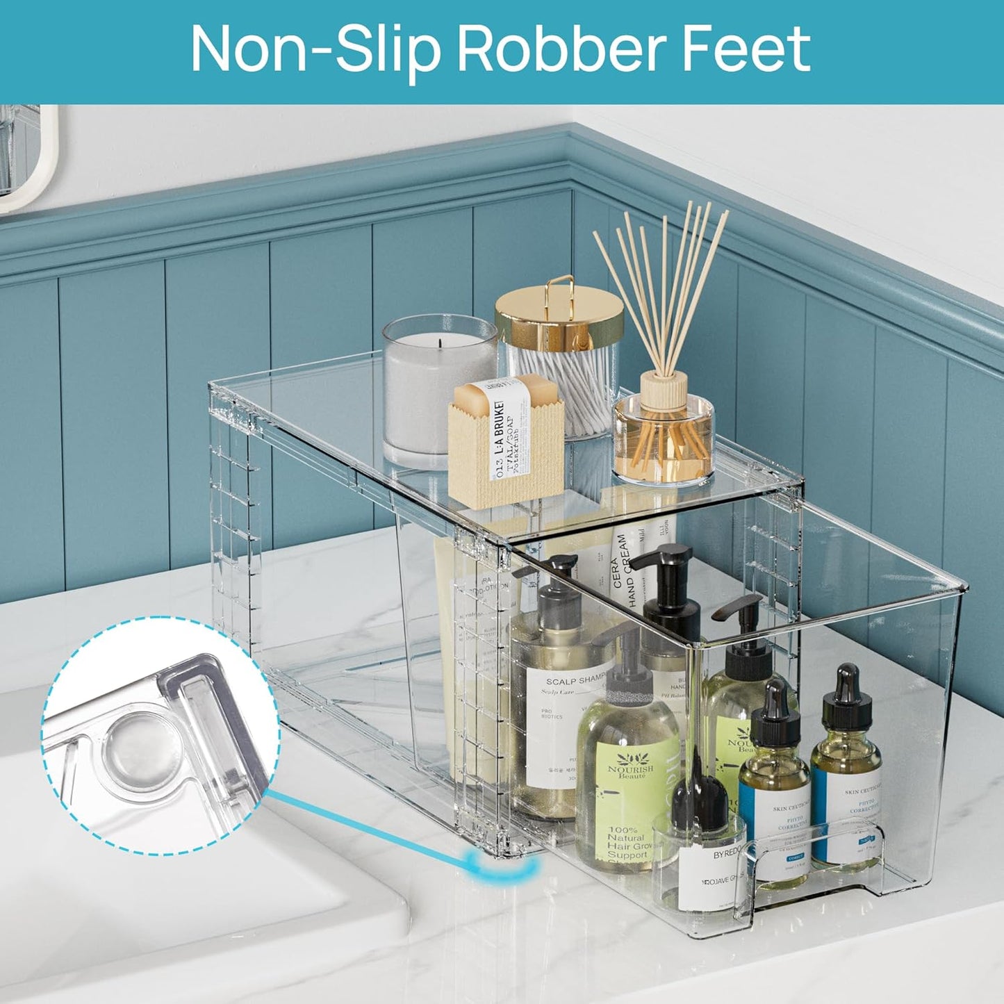 Vtopmart 3 Pack Stackable Storage Drawers, Easily Assemble Acrylic Bathroom Undersink Organizers,Clear Plastic Storage Bins for Closet,Cabinet,Pantry,Medicine Organization