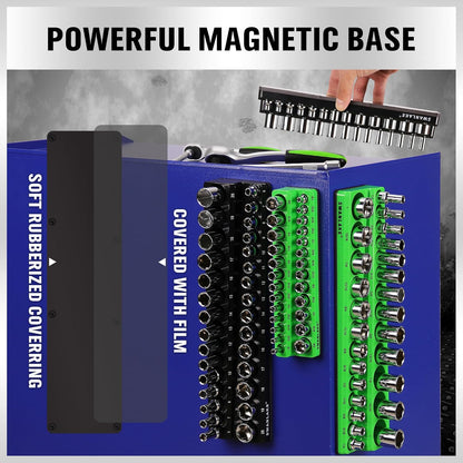 Magnetic Socket Organizer Set, 6PCS Socket Holder, 1/4", 3/8", 1/2" Sockets Holds 143 Pieces Magnetic Sockets Trays (Blue&red, 6 Pcs)
