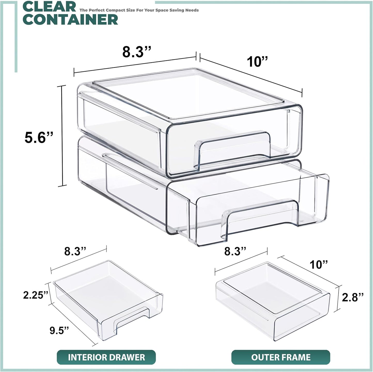 Sorbus Medium Clear Stackable Storage Drawers – 2-Pack Plastic Organizer Bins with Handles – Pull-Out Stackable Drawers for Bathroom Closet, Medicine, Cabinet, Pantry Storage, Baby Bottle Organizer