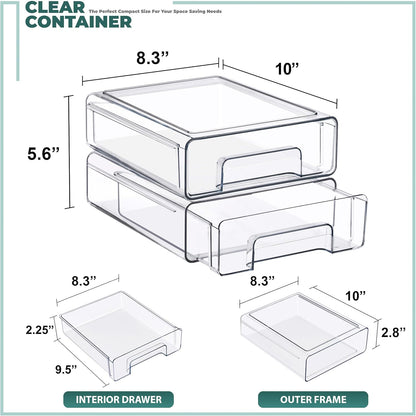 Sorbus Medium Clear Stackable Storage Drawers – 2-Pack Plastic Organizer Bins with Handles – Pull-Out Stackable Drawers for Bathroom Closet, Medicine, Cabinet, Pantry Storage, Baby Bottle Organizer
