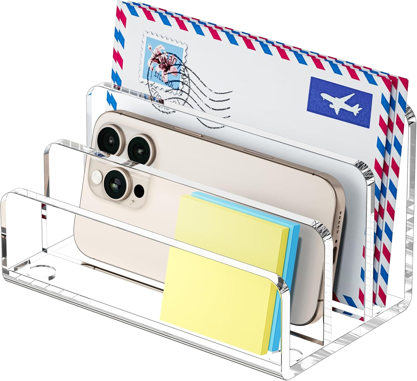 FUCDTEFC Desk Mail Organizer, 2 Section Clear Acrylic File Holder Letter Organizer, Vertical Lightweight Modern Envelope Holder Desk Accessories & Workspace Organizers for Office, Home, School
