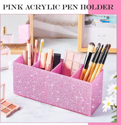 Jetec Acrylic Pen Holder 6 Compartments Makeup Brush Stationery Organizer Pencil Holder for Desk Accessories, Cosmetic Brushes, Dorm, Home, Bathroom, Kitchen, Office Supplies(Neon Pink)