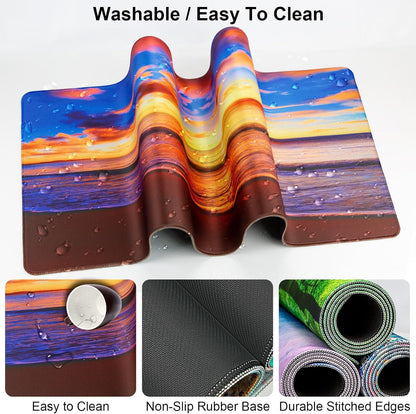 Keyboard Wrist Rest + Mouse Pad with Wrist Support + Desk Mat + Coaster 4 in 1 Set, XXL Large Gaming Mousepad Cute Ergonomic Mouse Pads for Desk Computer Laptop Office Decor-Beach