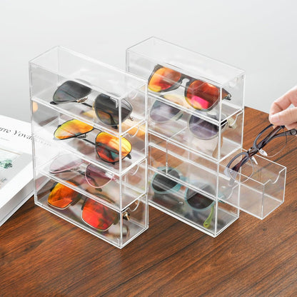 2 Pack Desktop Organizers of 8 Storage Drawers, Clear Acrylic Glasses Storage Drawers Organizer Office Desk Organizer for Vanity Table, Bathroom Counter, Teacher Desk, Dorm