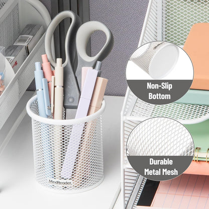 Mind Reader Pen and Accessories Holder, Desktop Organizer, Office, Metal Mesh, 3.5"L x 3.5"W x 3.75"H, Set of 3, Black