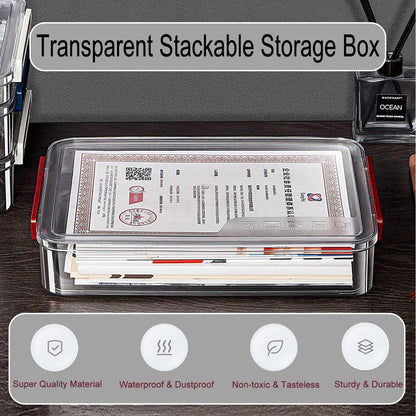 Clear File Storage Box with Lids, A4 Storage Box for 8"x11" Paper, Plastic A4 Container, Stackable Magazine File A4 Paper Project Case Bins, Desk Organizer Office Invoice Document
