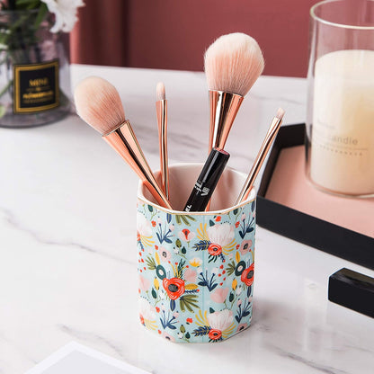 Jwest Pen Holder, Makeup Brush Holder Ceramic Shiny Gold Leopard Cheetah Pattern Animal Pencil Cup for Girls Women Durable Stand Desk Organizer Storage Gift for Office, Classroom, Home Light Brown
