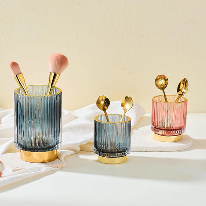 Makeup Brush Holder Organizer,Toothbrush Holders,Desk Pen Pencil Holder,Multifunctional Vintage Glass Brush Cup（L/Green/A3-6-US）