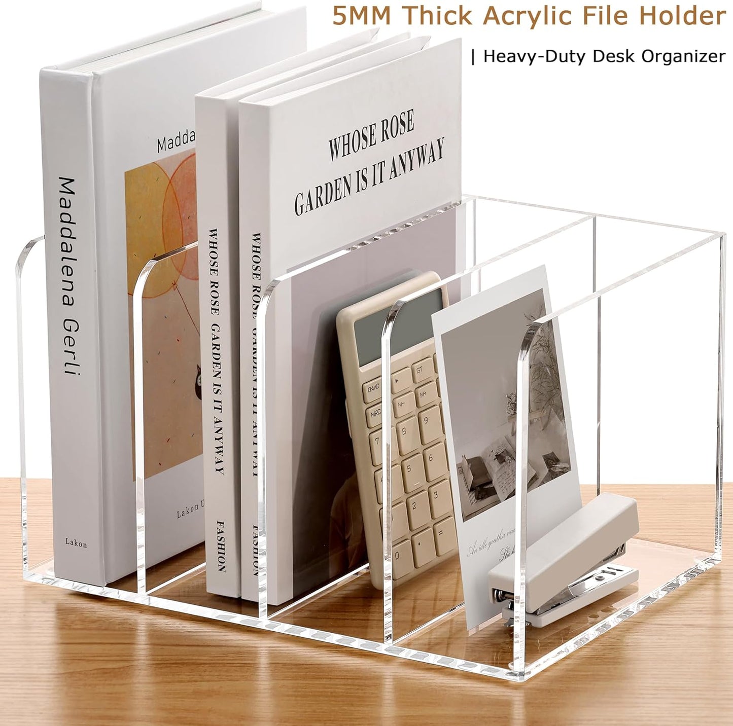 YUXUN Acrylic Desk File Organizer - 3 Section Vertical File Folder Rack, Clear Desktop Sorter for Home/Office/Classroom, Holds Magazines, Binders, Notebooks, Envelopes & Documents
