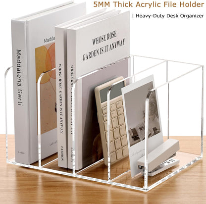 YUXUN Acrylic Desk File Organizer - 3 Section Vertical File Folder Rack, Clear Desktop Sorter for Home/Office/Classroom, Holds Magazines, Binders, Notebooks, Envelopes & Documents