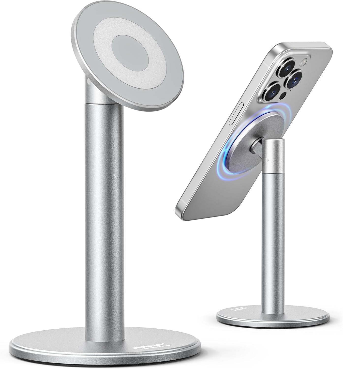 Nulaxy Magnetic Full Aluminum Cell Phone Stand for MagSafe with Metal Ring, 360 Rotating Phone Stand for Desk, Office Desk Accessories, Adjustable Phone Holder Compatible with All Phones, Gray