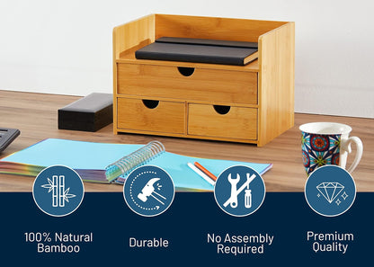 RoyalHouse Natural Bamboo Desktop Organizer, Attractive Design, Stand Shelf for Books, Accessories and More, Home D?cor, Ideal Gift for Family & Friends