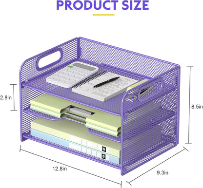 Samstar 3 Tier Letter Tray Paper Organizer with Handle, Mesh Desk Organizer Paper Sorter File Rack Shelves, Black
