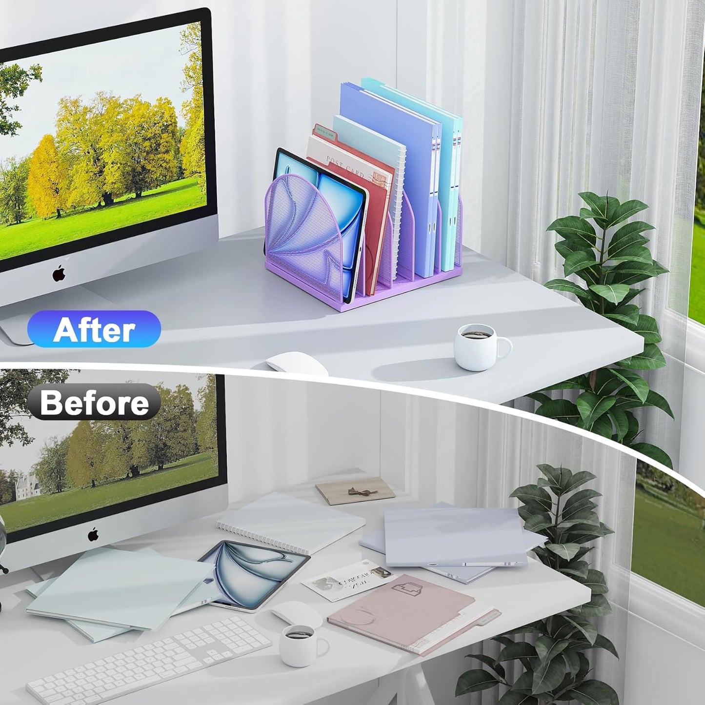 gianotter Desktop File Organizer, Desk Organizer with 5 Compartments, Paper Organizer for Desk, Workspace Organizers for Office Supplies (Black, Upright Style)