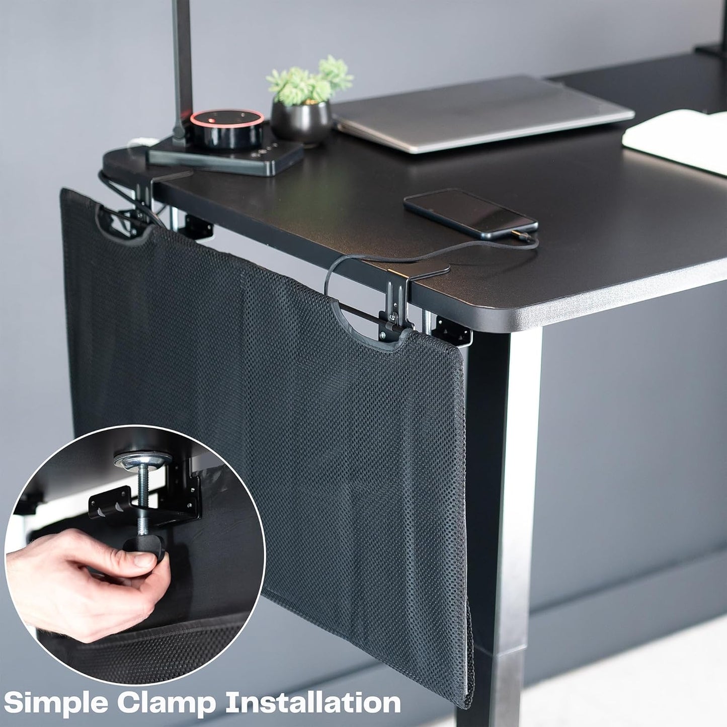 VIVO 48 Inch Clamp-on Privacy and Cable Management Organizer Sleeve, Wire Hider Kit Panel System, Desk Skirt, Black, DESK-SKIRT-48P
