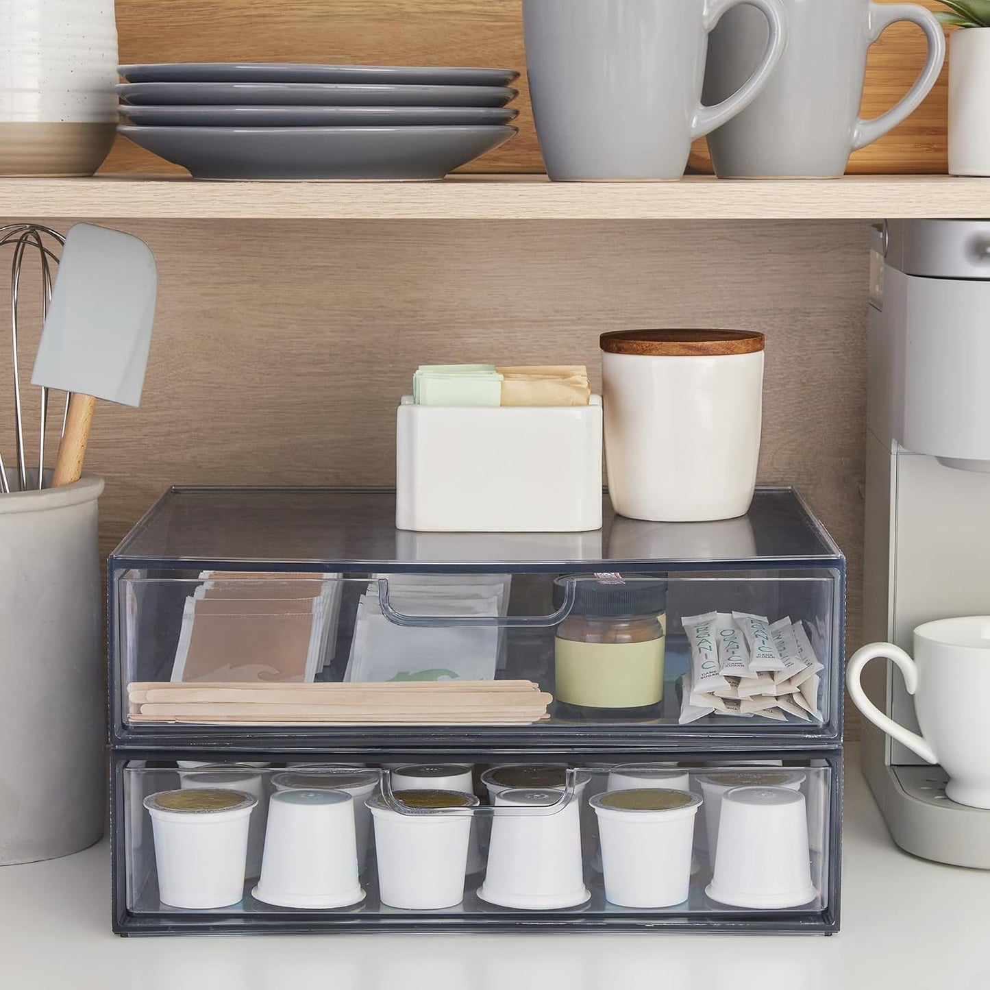 STORi STAX Plastic Stackable Organizer Drawers (Set of 2) Clear | 12.5" Wide | Set Includes Two Open Drawer | Organize Office Desk Accessories & Sort Paper | Made in USA
