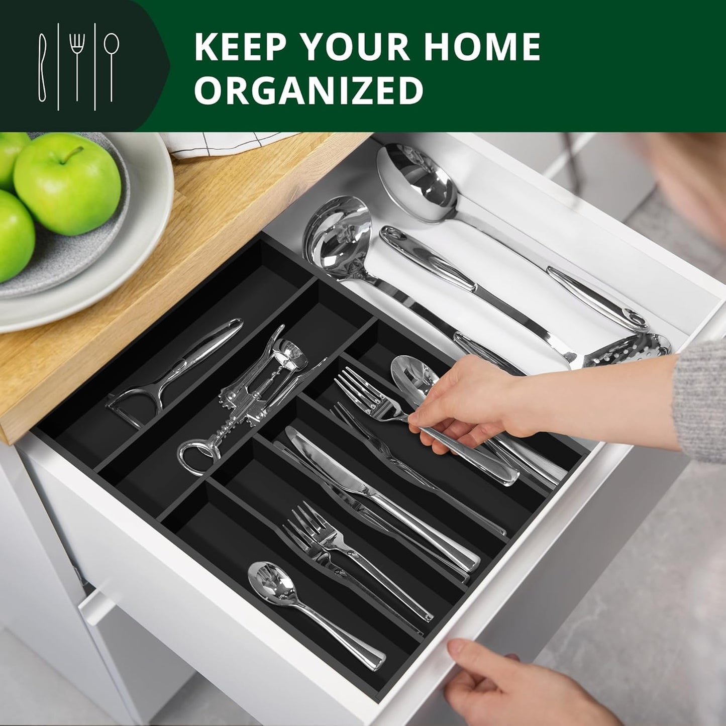 ROYAL CRAFT WOOD Luxury Bamboo Kitchen Drawer Organizer - Silverware Organizer, Utensil Holder & Cutlery Tray Drawer Dividers for Flatware (9 Slot, Natural)