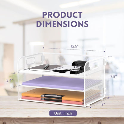 Supeasy 3 Tier Paper Organizer with Handle, Mesh Desk Organizer Letter Tray, Paper Tray File Organizer for A4 File Folder, Black