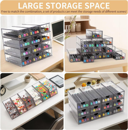 Desk Organizer with Drawers, Stackable Plastic Storage Drawers for Makeup or Desk Organization, Cabinets for Office Dressing Countertop Bathroom Bedroom (6 Packs)
