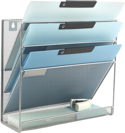 EASEPRES Desk File Organizer Mesh 6-Tier, Hanging Wall Mount Document Organization Stand, Desktop Vertical Mail Paper Folder Holder Rack with Bottom Tray for Office Home Cubicle Countertop, Black