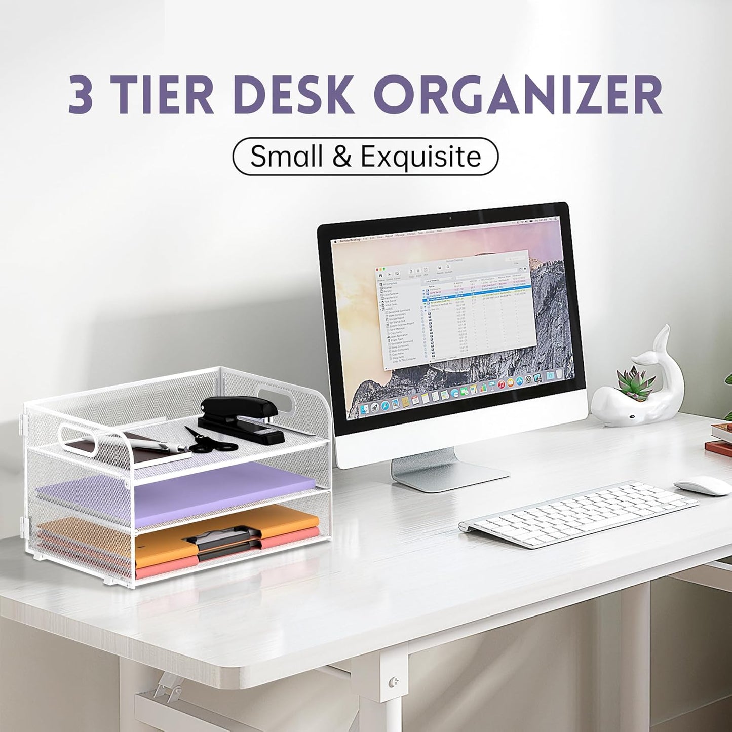 Supeasy 3 Tier Paper Organizer with Handle, Mesh Desk Organizer Letter Tray, Paper Tray File Organizer for A4 File Folder, Black