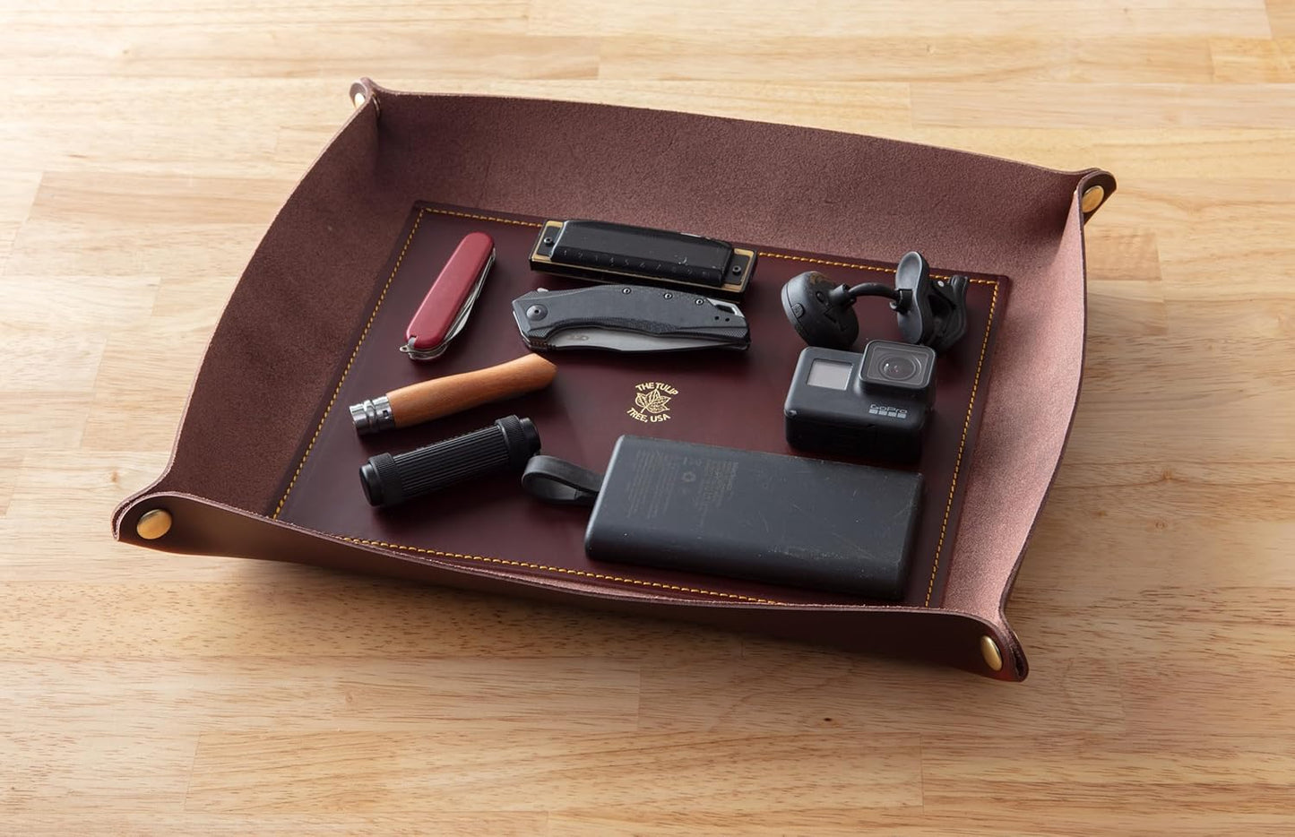 USA Handmade Premium Leather Valet Tray, Folds Flat! Dice Rolling Basket and Organizer with Brass Snaps - Reinforced Base - for Keys, Jewelry, Coin, EDC, Watch Storage Caddy - Black XLarge
