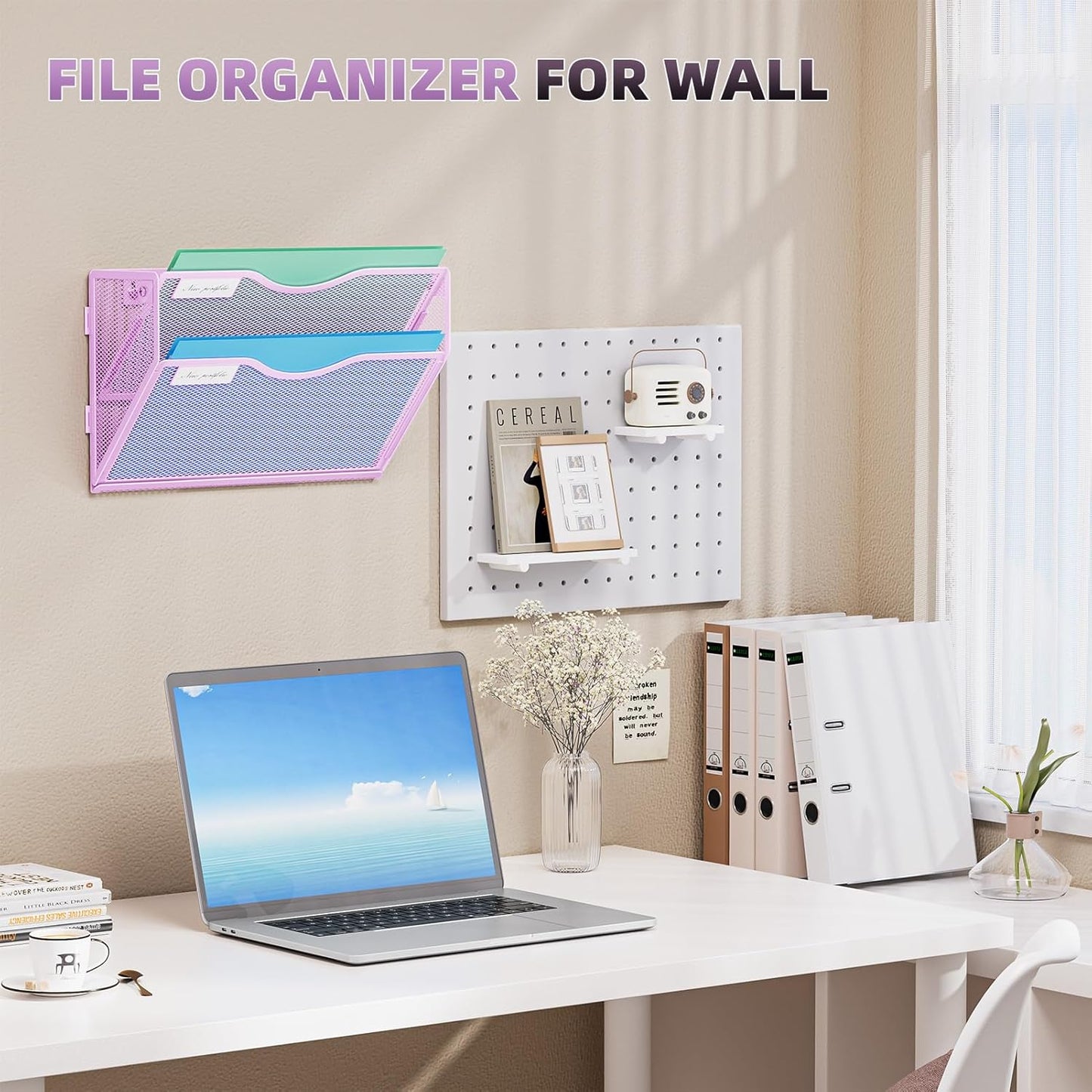 Marbrasse Wall File Holder 2-Tier Hanging Wall File Organizer, Mesh Mail Holder for Papers, Wall Mount File Clipboard & Magazine Organizer Great for Office Home (Black)