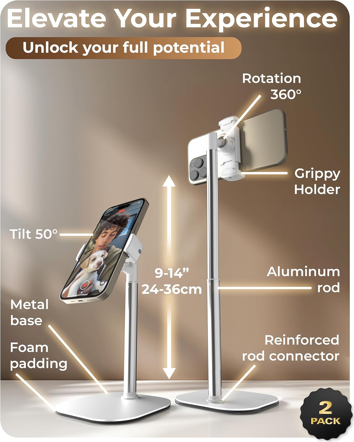 COOPER ChatStand, Adjustable Cell Phone Stand for Desk, Phone Stand for Recording, iPhone Holder for Filming, Small iPhone Tripod, Soporte para Celular, Fits Samsung, Android, (Night Black)