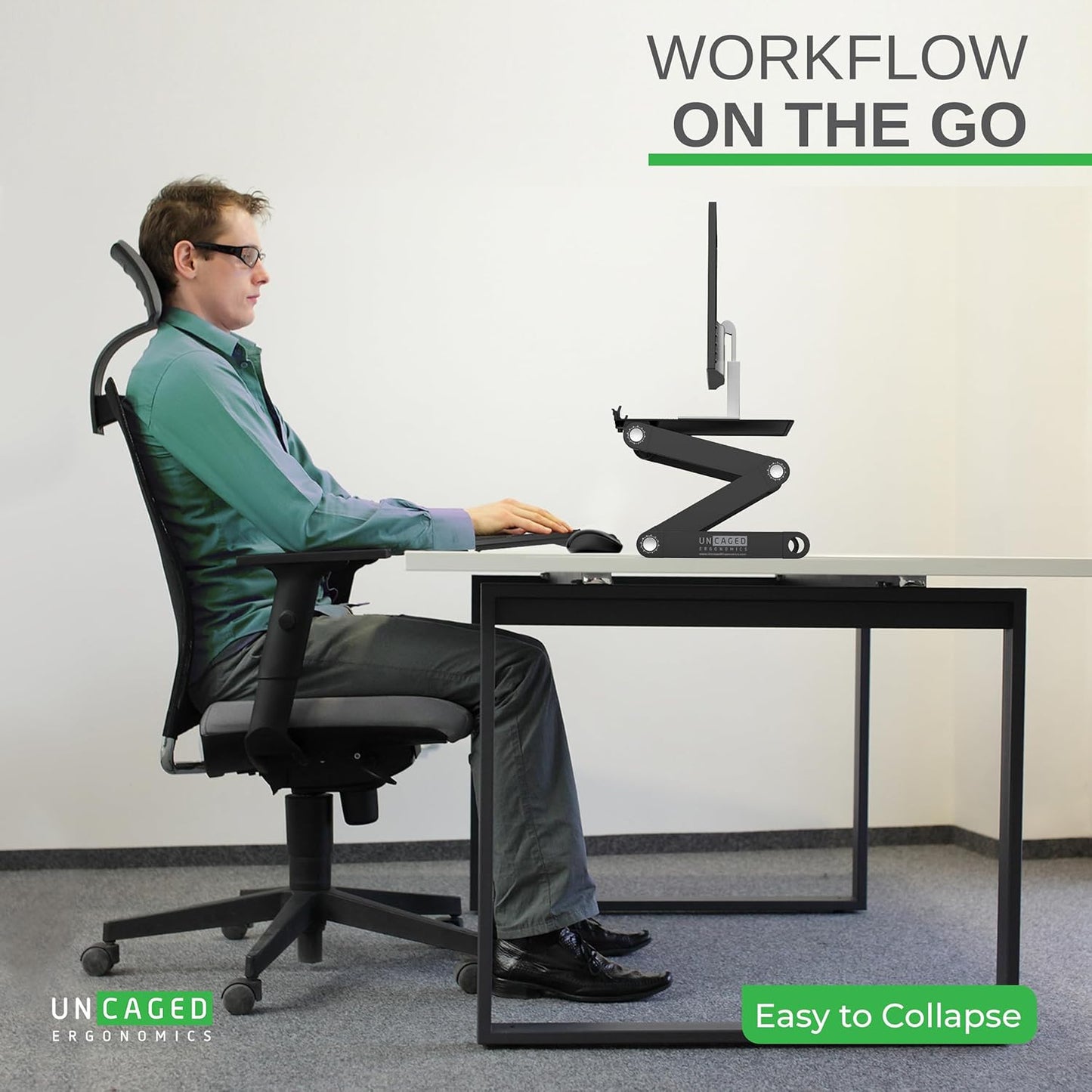 WorkEZ Monitor Stand, Single Mount Height Adjustable Monitor Riser for Desk, Ergonomic Desktop Computer Stand