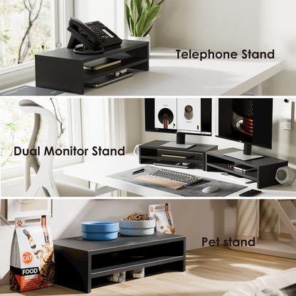 FITUEYES Monitor Stand - 2 Tier Computer Monitor Riser Shelf, Wood Desktop Stand for Laptop Computer Screen, Desk Organization, Office Supplies