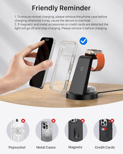 Anlmz 3 in 1 Charging Station for iPhone - Wireless Charger for Apple Products Multiple Devices - Charging Dock Stand for AirPods (for iPhone 17 16e 16 15 14 13 pro 12 11 X Max)