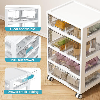 Vtopmart Plastic Drawer Storage Rolling Cart with Wheels, 4-Tier Drawer Organizer for Art Crafts Supplies, Home Office Supplies, Toys, Under Desk Storage for Office, Craft Room, Bedroom, Classroom