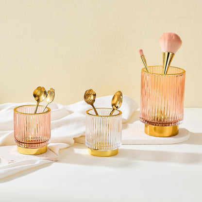 Makeup Brush Holder Organizer,Toothbrush Holders,Desk Pen Pencil Holder,Multifunctional Vintage Glass Brush Cup（L/Green/A3-6-US）