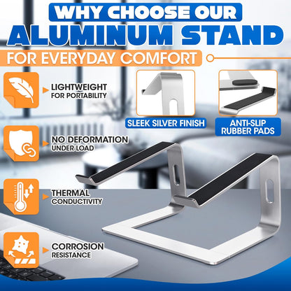 Portable Laptop Stand for Desk – Ergonomic, Sturdy Aluminium Laptop Riser for Desk with Anti-Slip Bottom, Compatible for 10-15.6′′ Notebook - Improved Cooling, Comfort, Productivity, and Posture