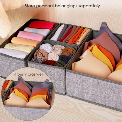 Criusia Foldable Underwear Drawer Organizer, Closet Dividers, Storage Box for Clothes, Socks (6 Bins, Gray)