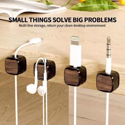 8 Pack Magnetic Cable Clips Cord Holder, Under Desk Cable Management, Adhesive Wire Holder Keeper Organizer for Home Office Desk Phone Car Wall Desktop Nightstand (Walnut Wood)
