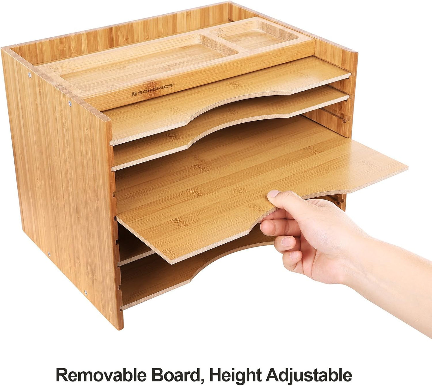 SONGMICS Bamboo File Organizer Paper Sorter with 5 Adjustable Shelves Top Storage Compartments Natural UOFS44Y