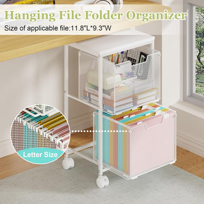 Sbanmao Rolling File Cart with 2 Storage Drawers, Mobile File Cabinet with Wheels, Hanging File Folder Organizer, Under Desk Storage, Printer Stand Utility Cart Filing Cabinet for Home Office,Black