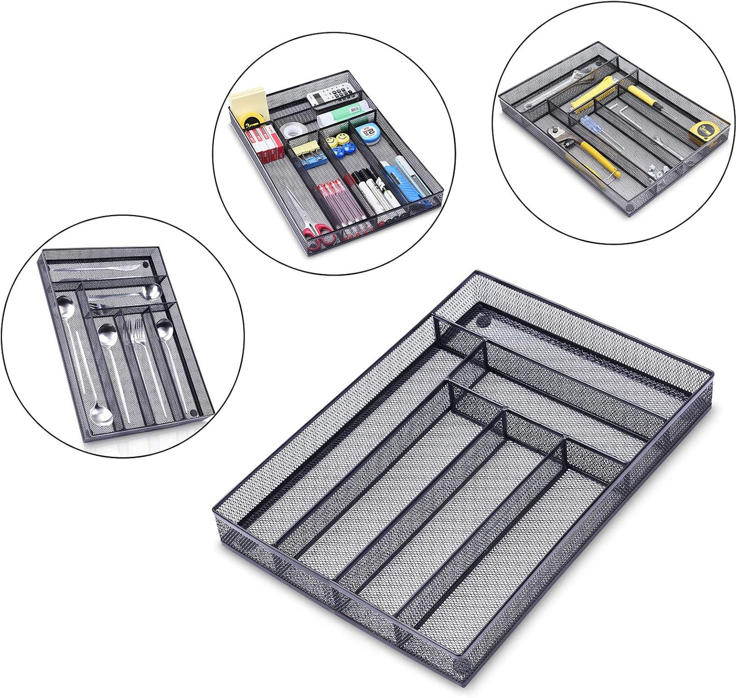 WuGeShop Expandable Office Drawer Organizer, 6 to 7 Compartments Adjustable Mesh Desk Drawer Organizer, Good Desk Organizer for Office Supplies and Art Supplies