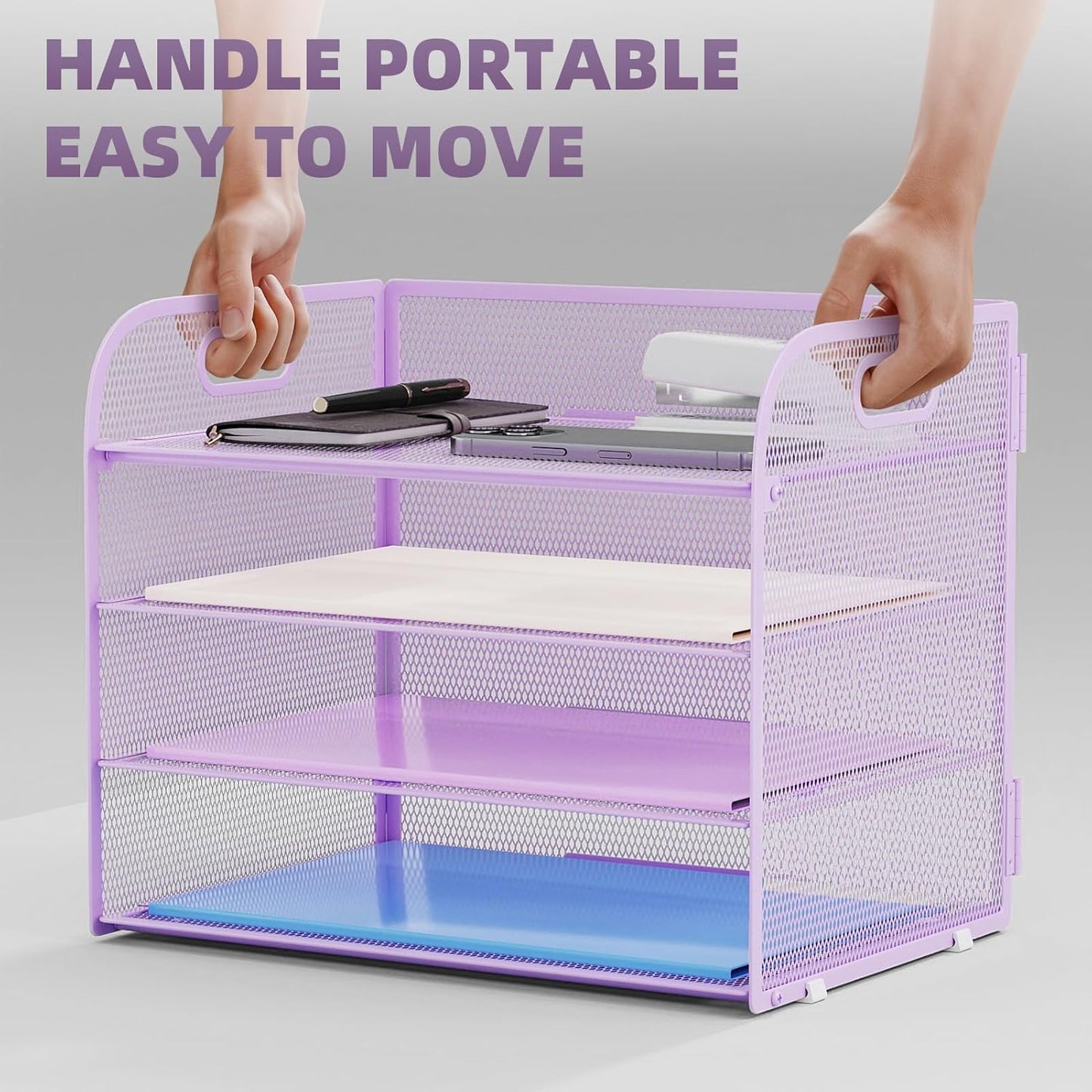 Marbrasse 4 Tier Paper Organizer Letter Tray - Mesh Desk File Organizer with Handle, Paper Sorter Organizer for Letter/A4 Office File Folder Holder (Black, 12.6" x 9.1" x 10.7")