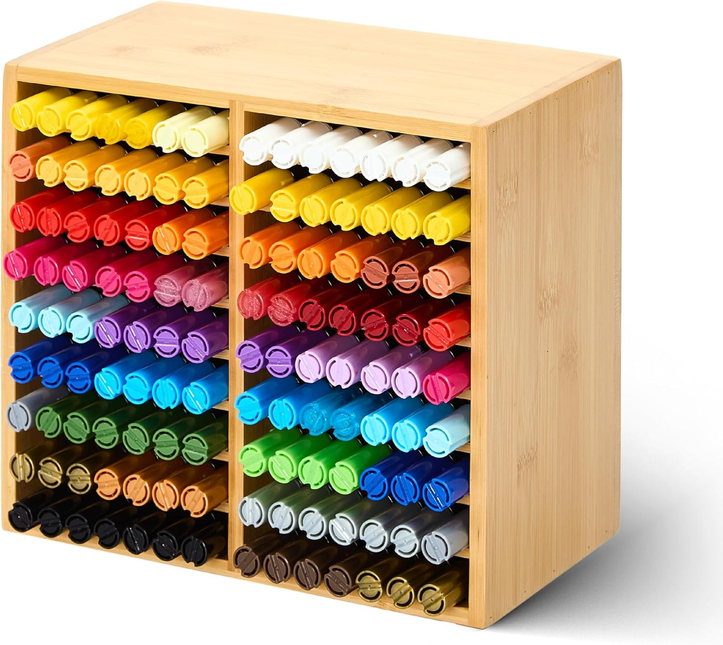MEEDEN Bamboo Marker Organizer for Desk: Holds 224 Pens with 32 Compartments- Art Supply Storage & Holder for Alcohol Markers，Pens，Pencils