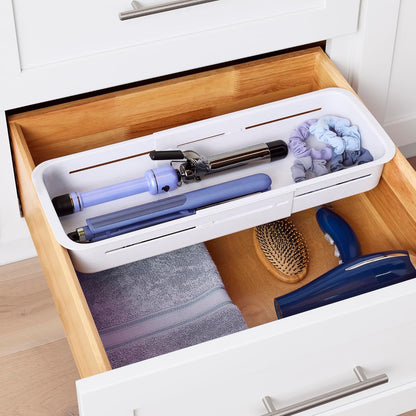 YouCopia DrawerFit Sliding Drawer Tray with Adjustable Dividers, Expandable Kitchen Storage Organizer, Speckled White