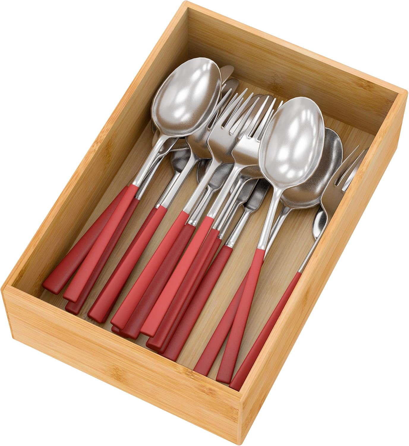 Black Bamboo Drawer Organizer - Silverware&Utensil Holder Organizer for Kitchen Drawers, Multi-Use Drawer Dividers Boxes for Bathroom Counter，Cabinet, Garage, Office Desk, Makeup, Jewelry (12"3"2.5")